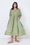 Green Print Cotton Maxi Doi Dress