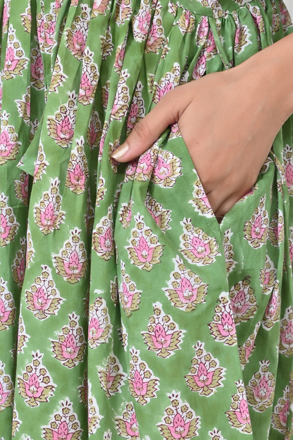 Green Print Cotton Maxi Doi Dress