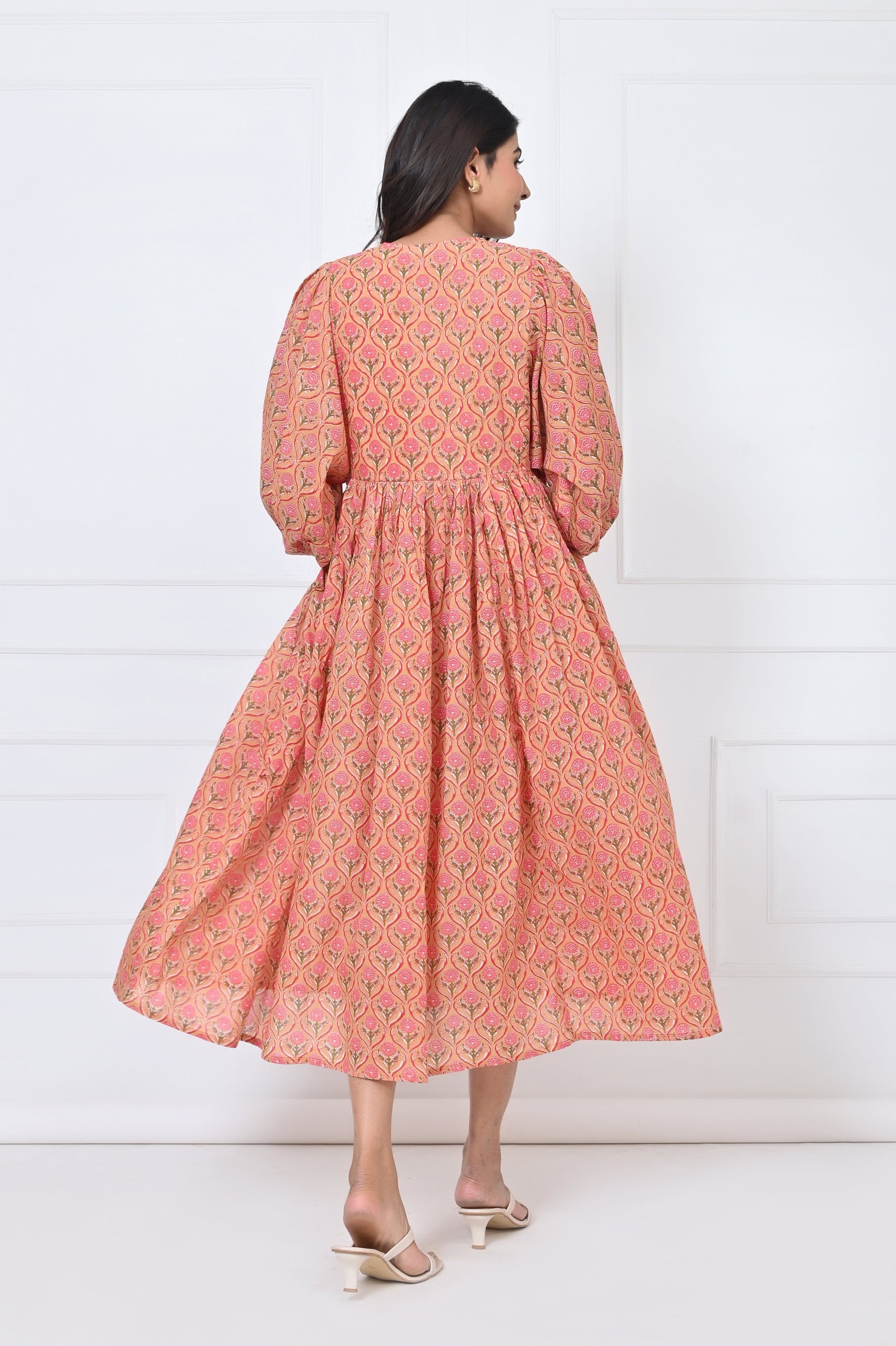 Flowers Print Cotton Maxi Doi Dress