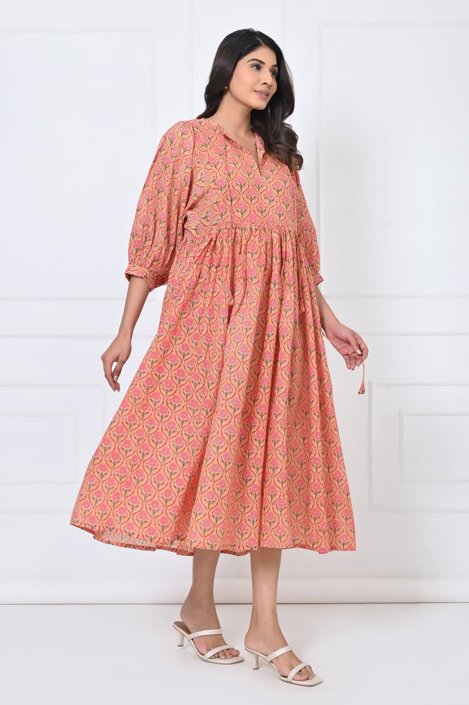 Flowers Print Cotton Maxi Doi Dress