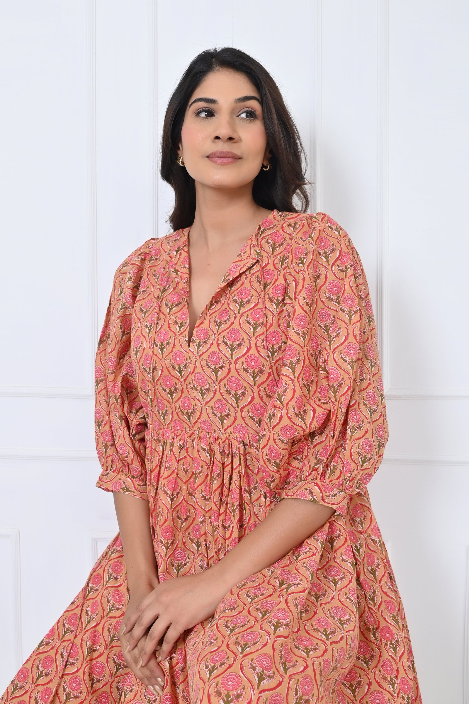 Flowers Print Cotton Maxi Doi Dress