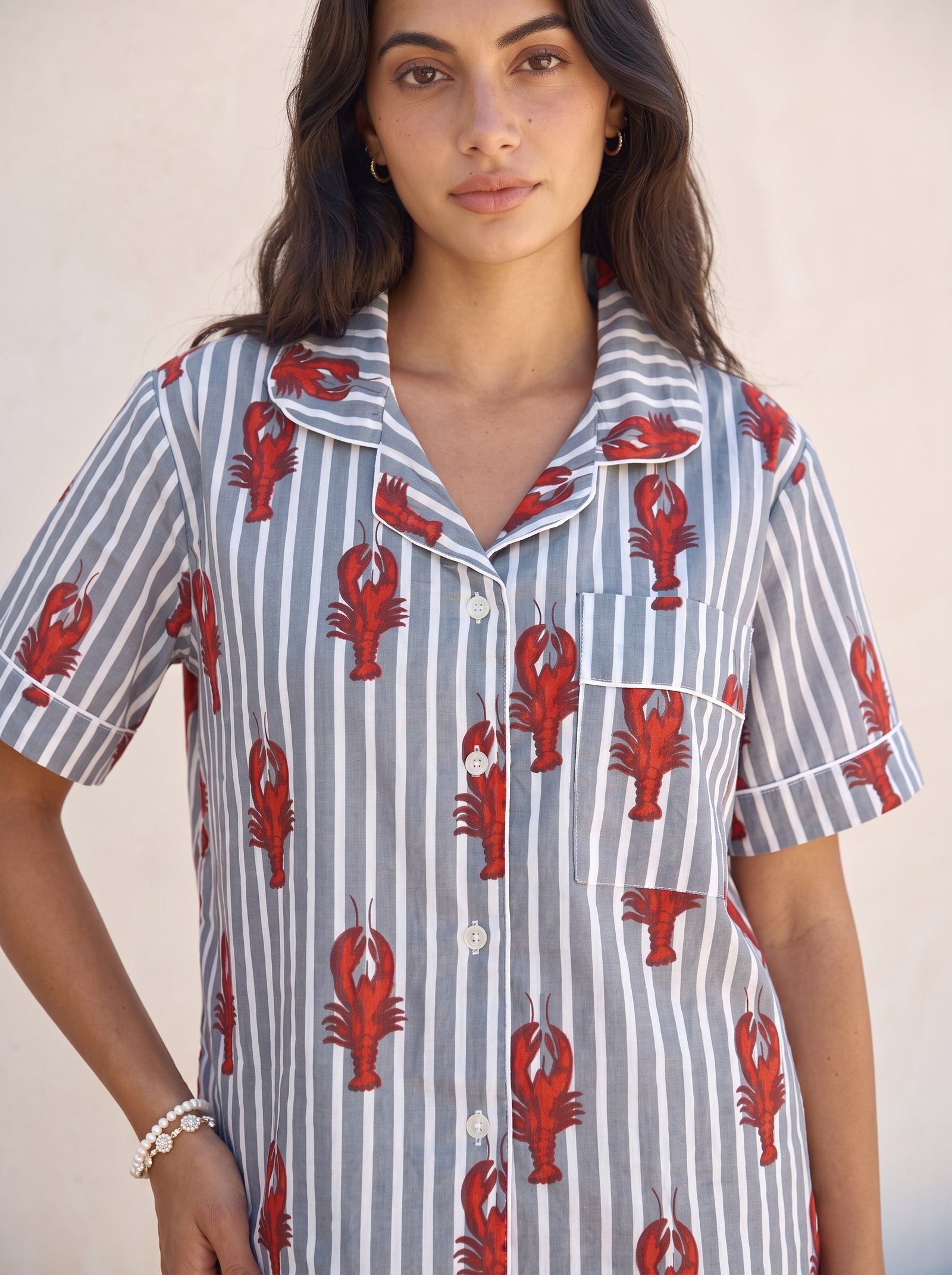 Grey Lobster Stripe Pajama Set