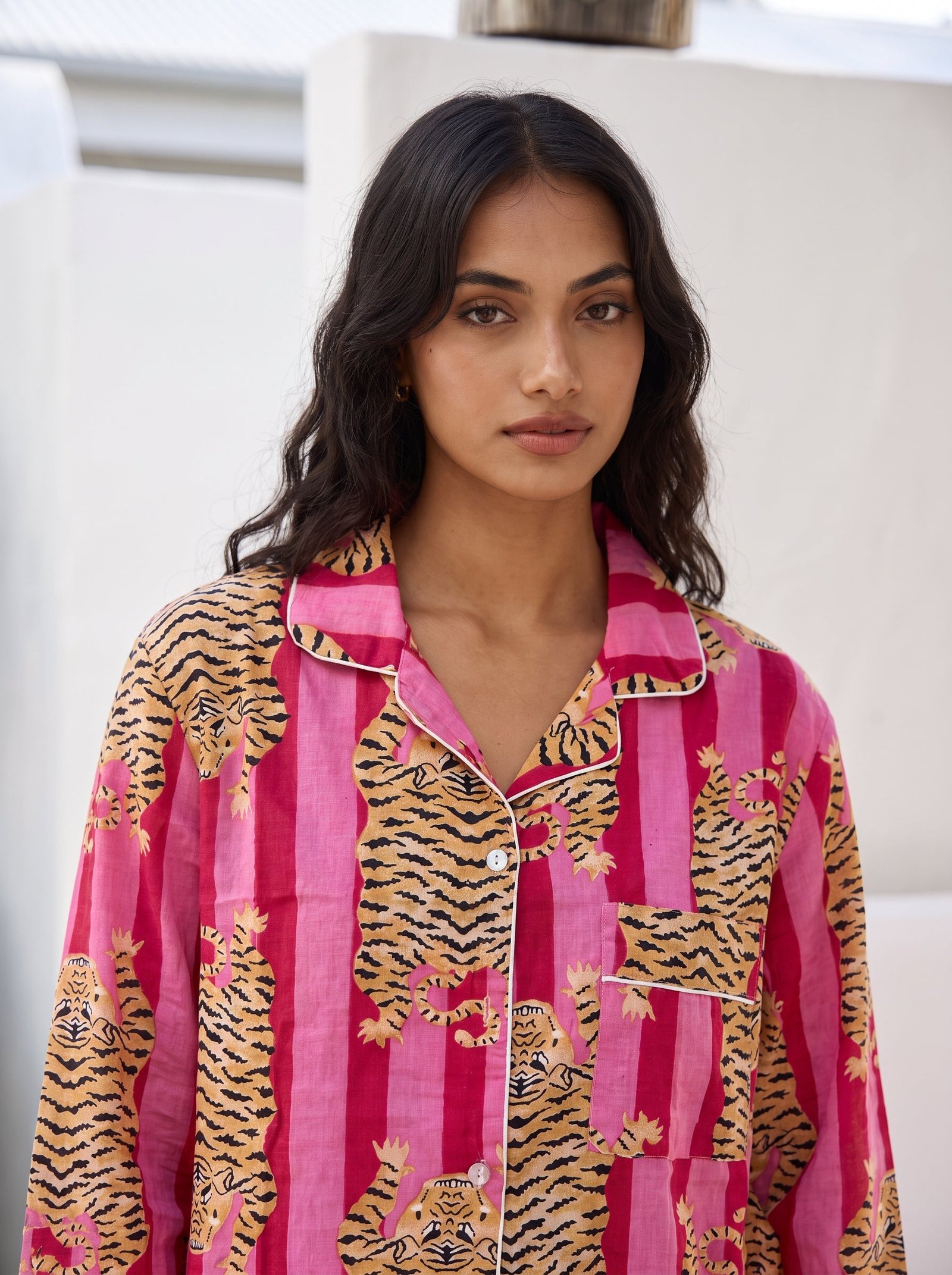 Wild Rose Tiger Cotton Pajama Set
