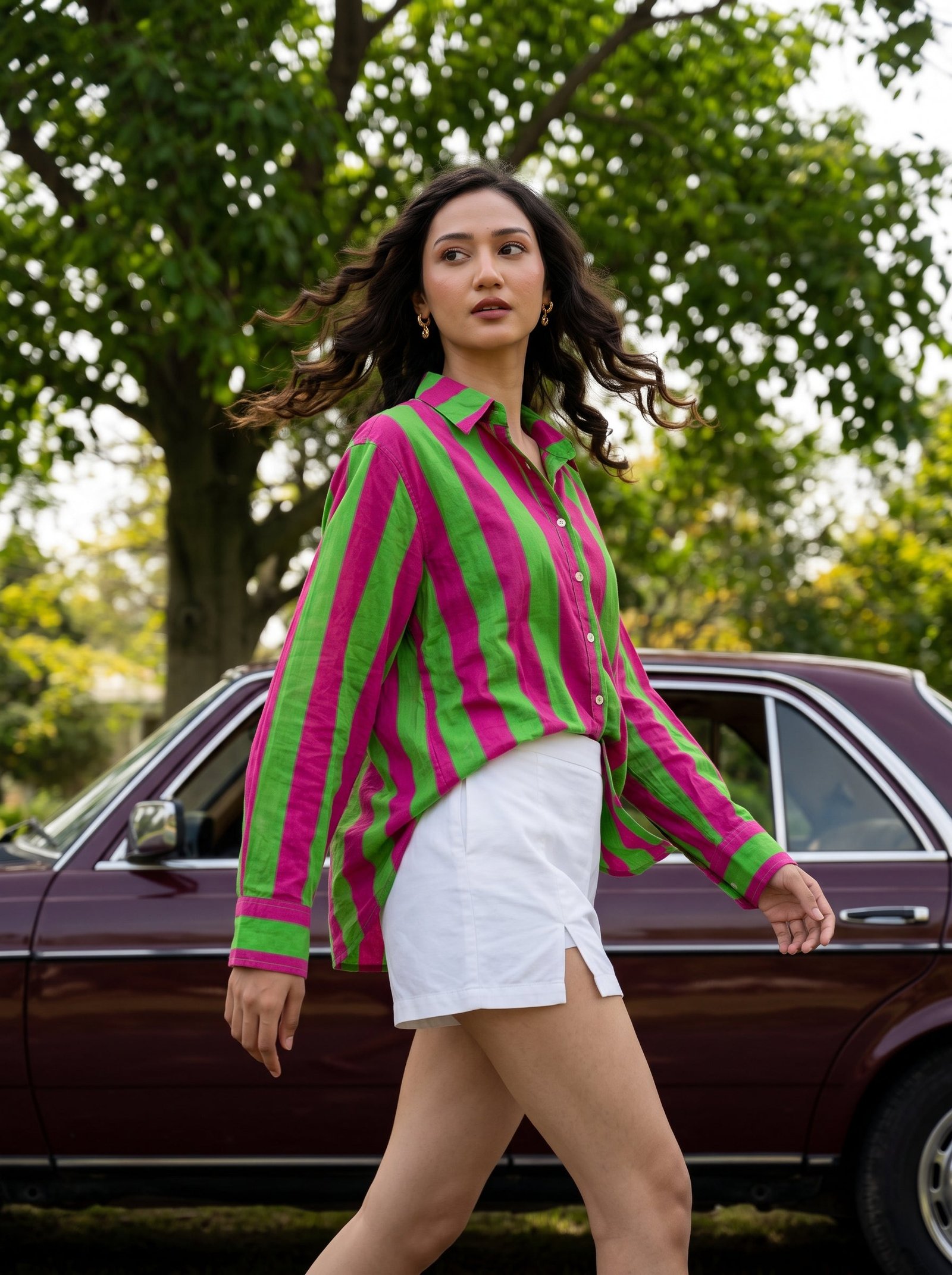 Fuchsia Lime Striped Cotton Shirt