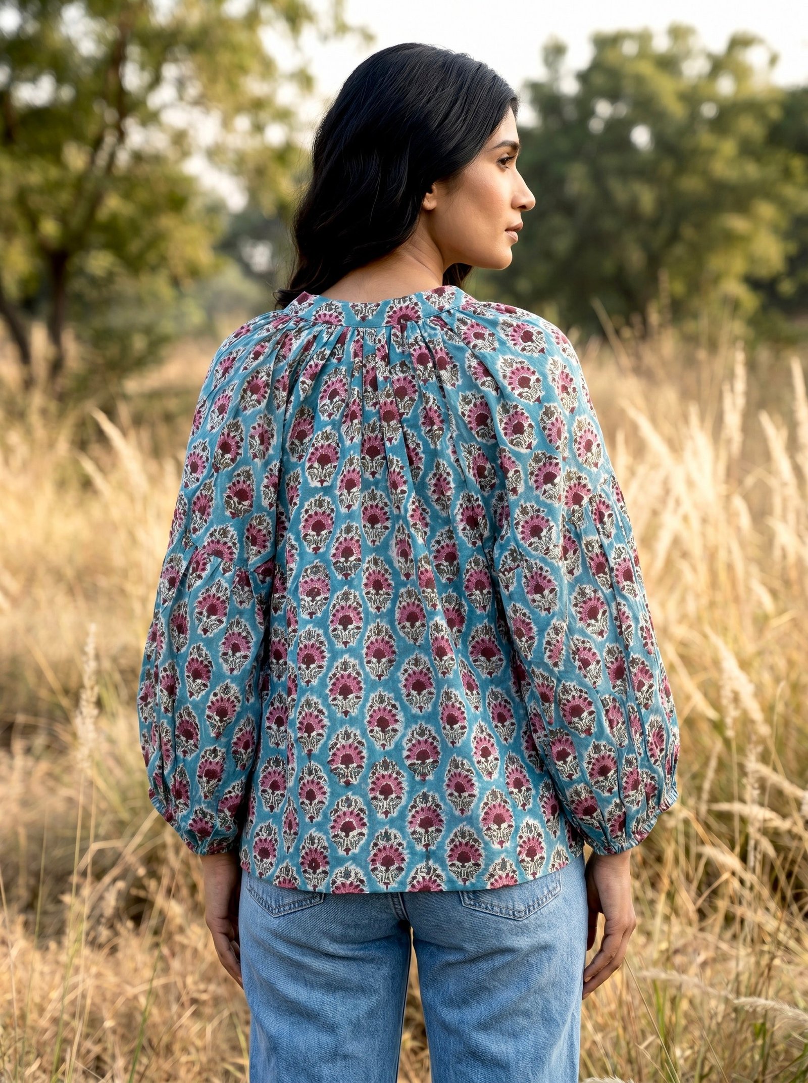 Aqua Floral Buti Print Blouse