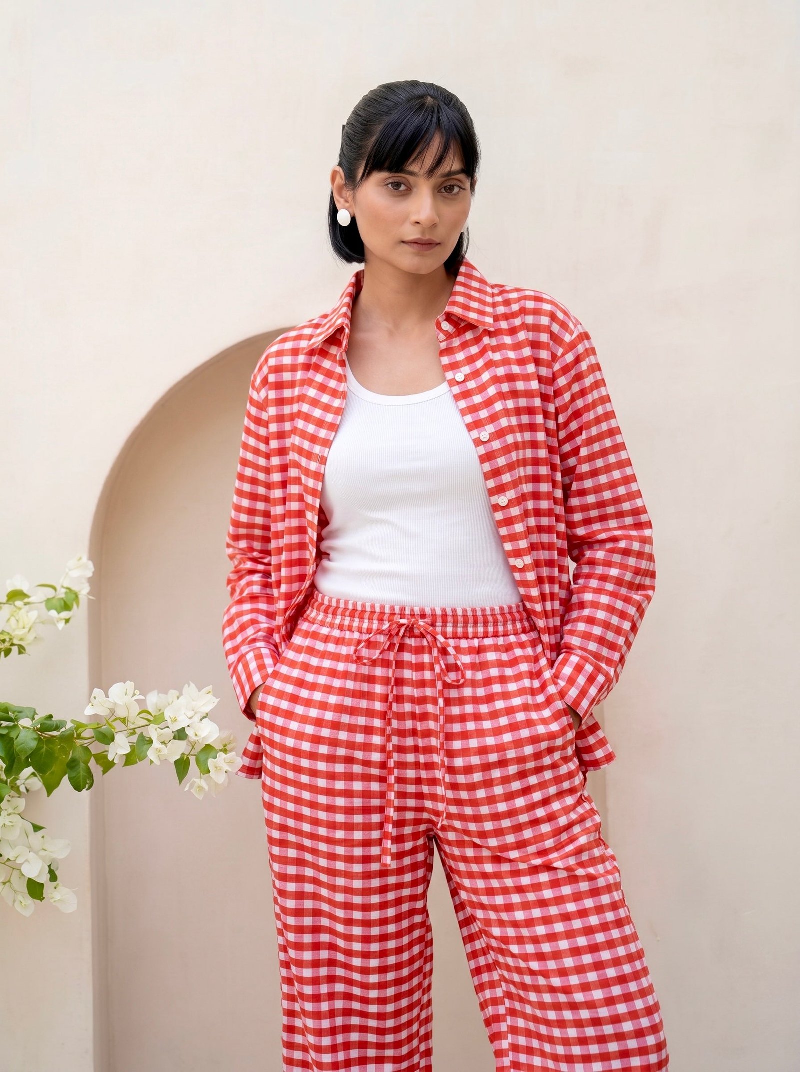Coral Gingham Co-Ord Set