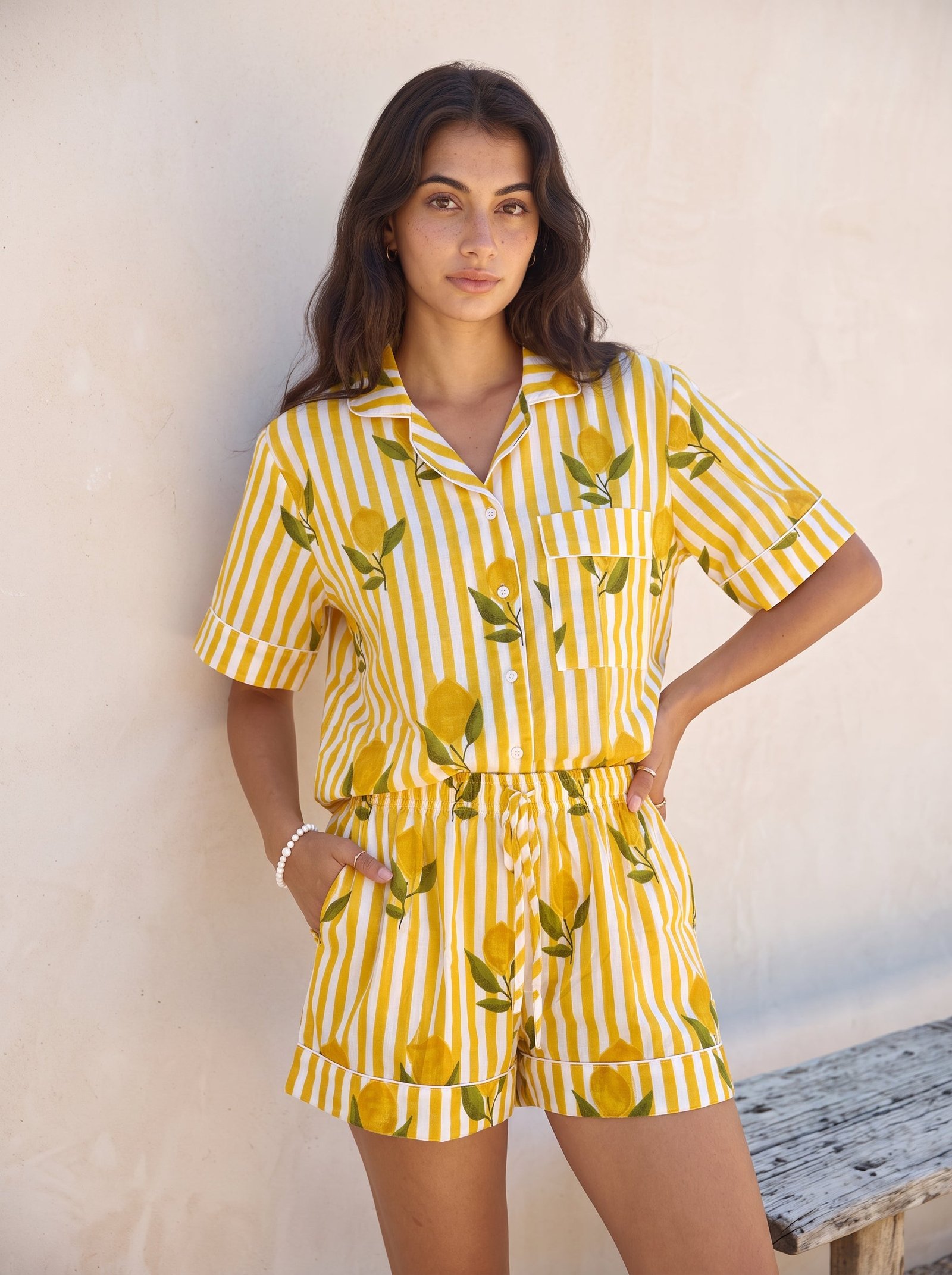 Yellow Lemon Stripe Pajama Set