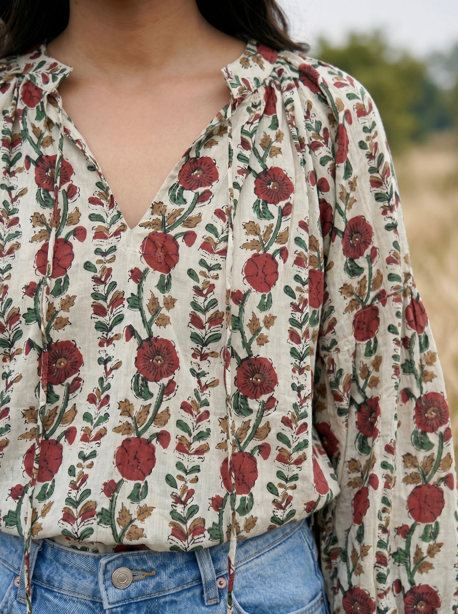 Scarlet Bloom Block Print Blouse