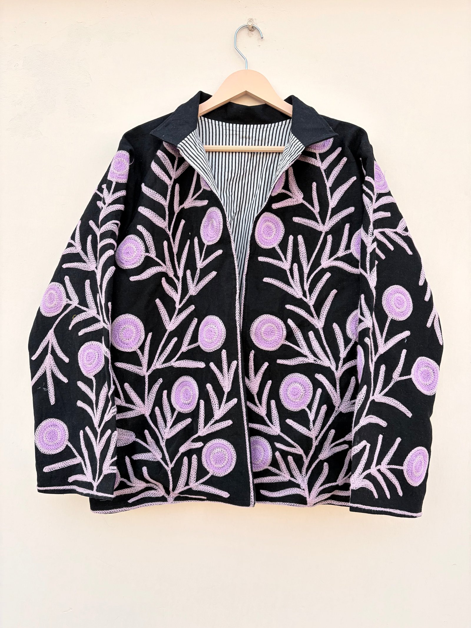 Black Floral Embroidered Denim Jacket