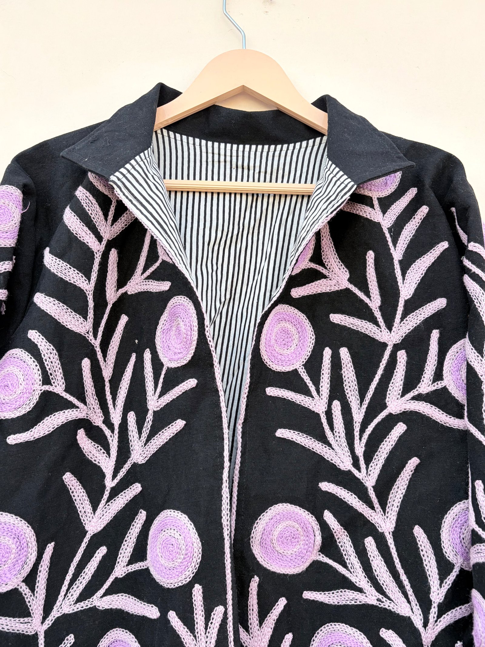 Black Floral Embroidered Denim Jacket