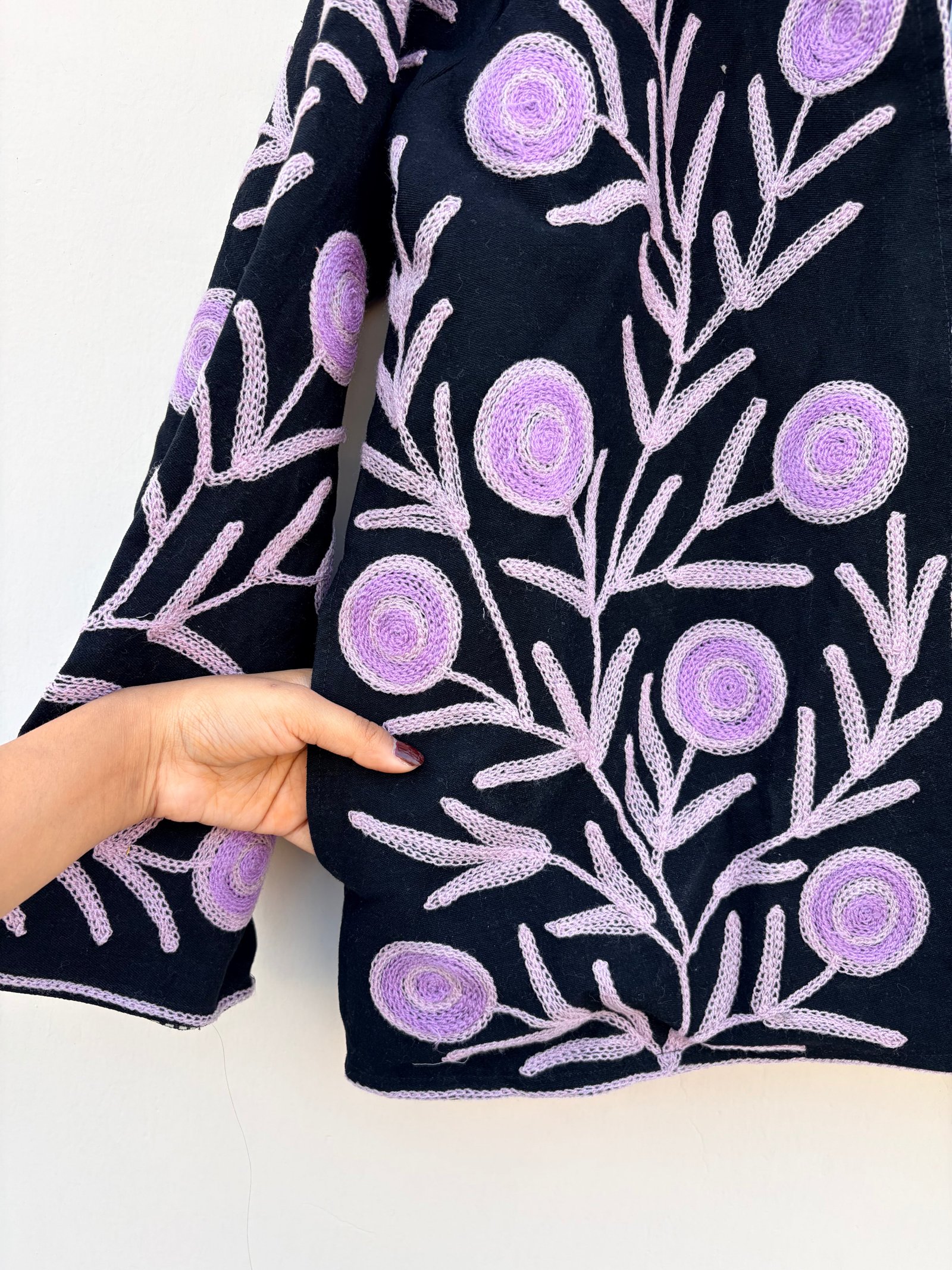 Black Floral Embroidered Denim Jacket