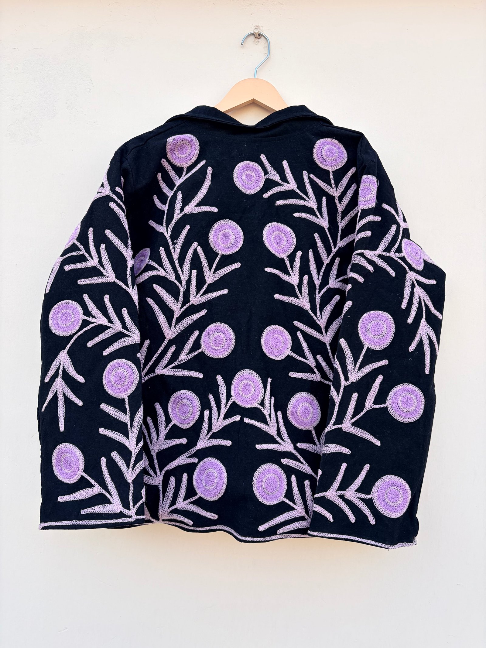Black Floral Embroidered Denim Jacket