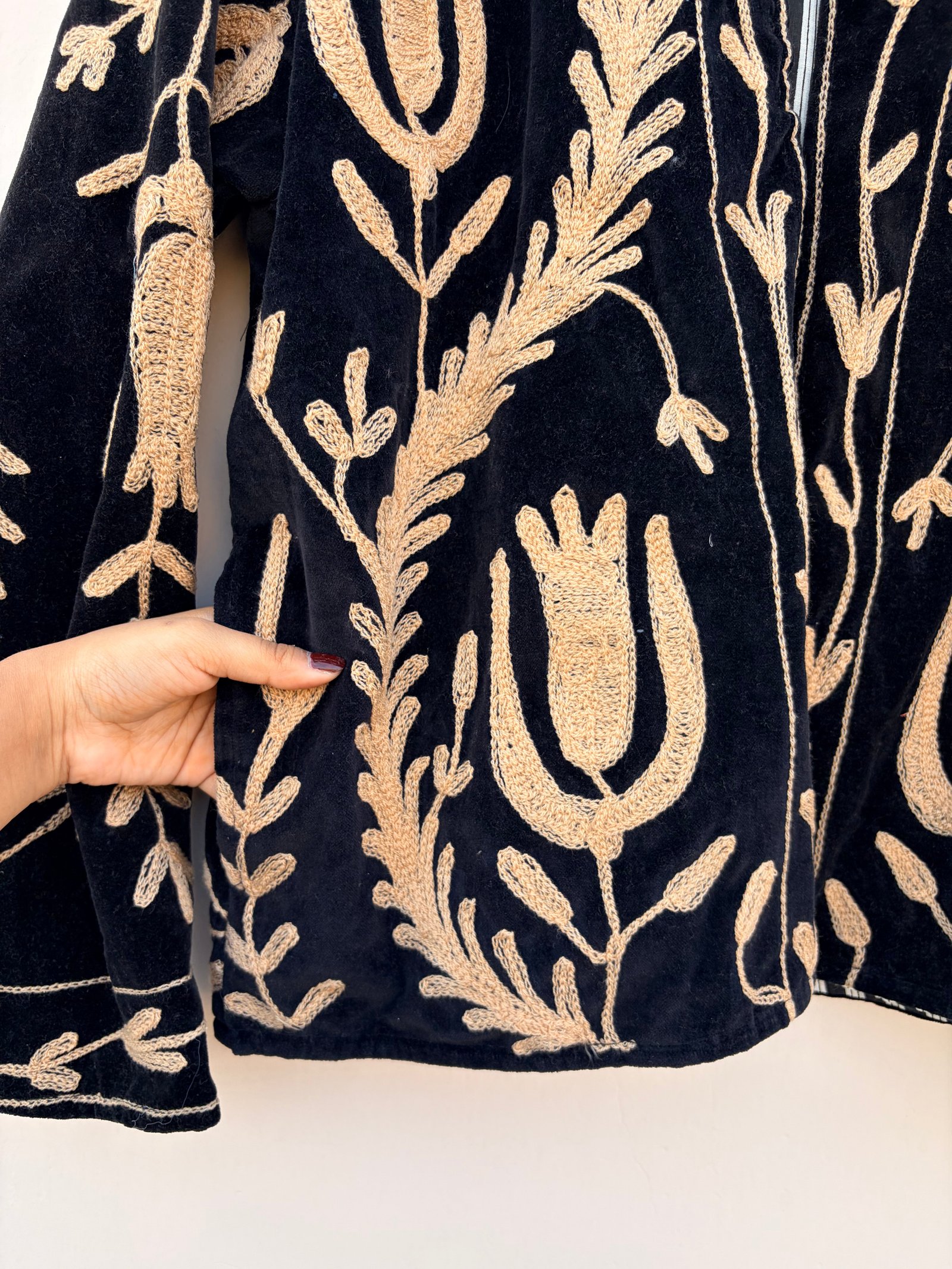 Black Embroidered Floral Velvet Jacket