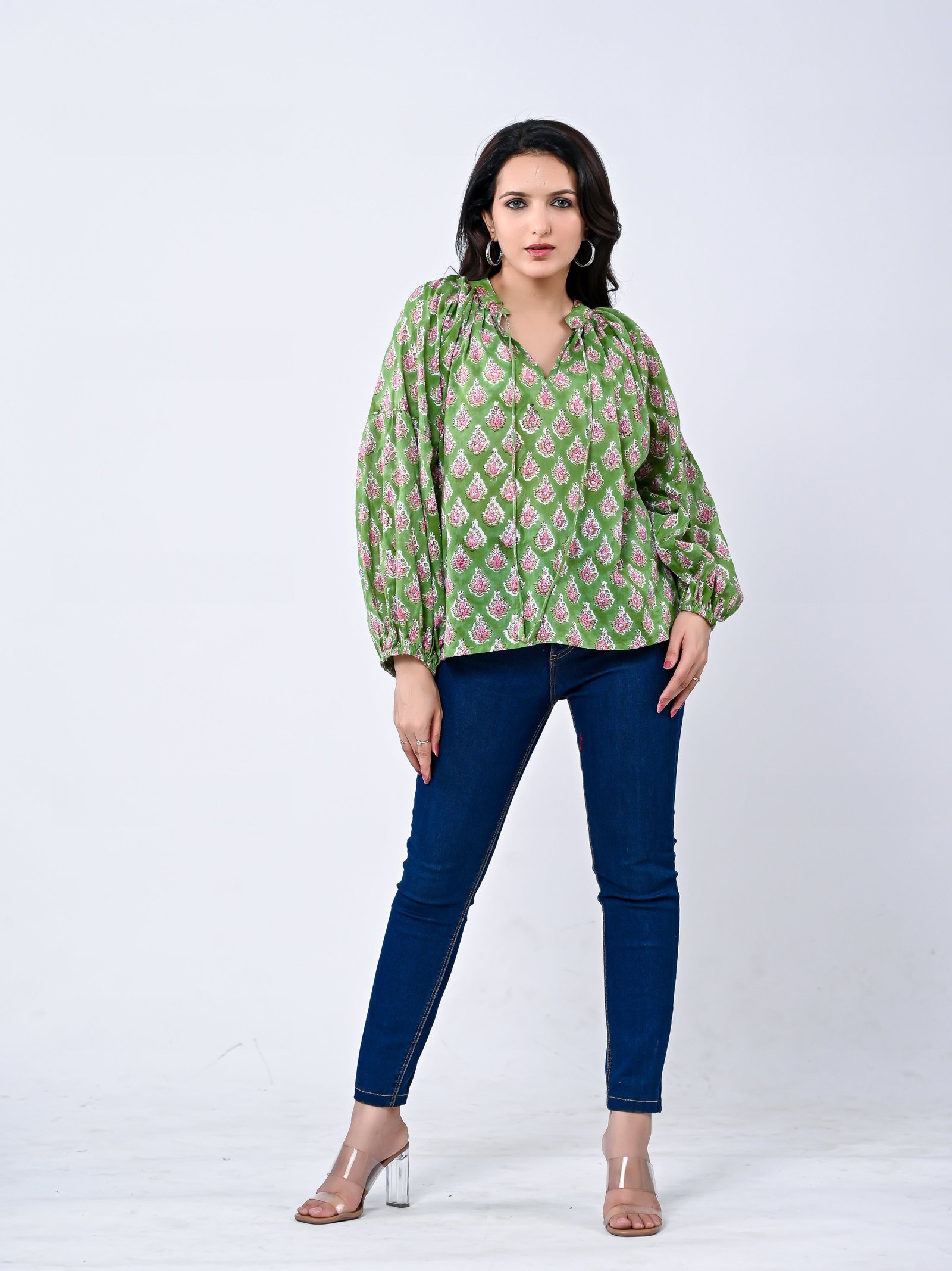 Elegant Green Buti Women’s Top