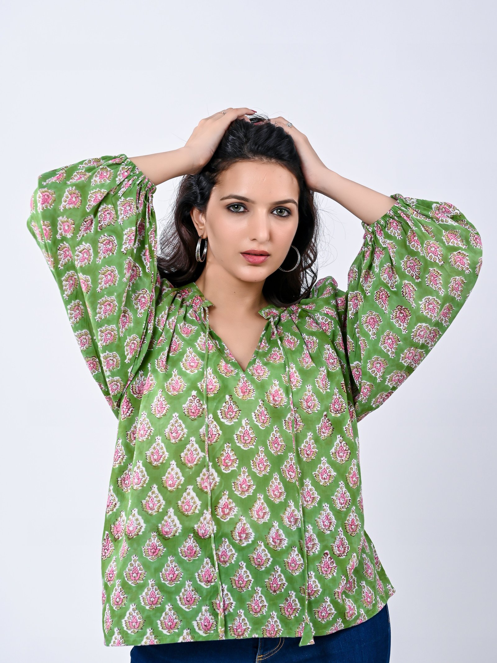 Elegant Green Buti Women’s Top