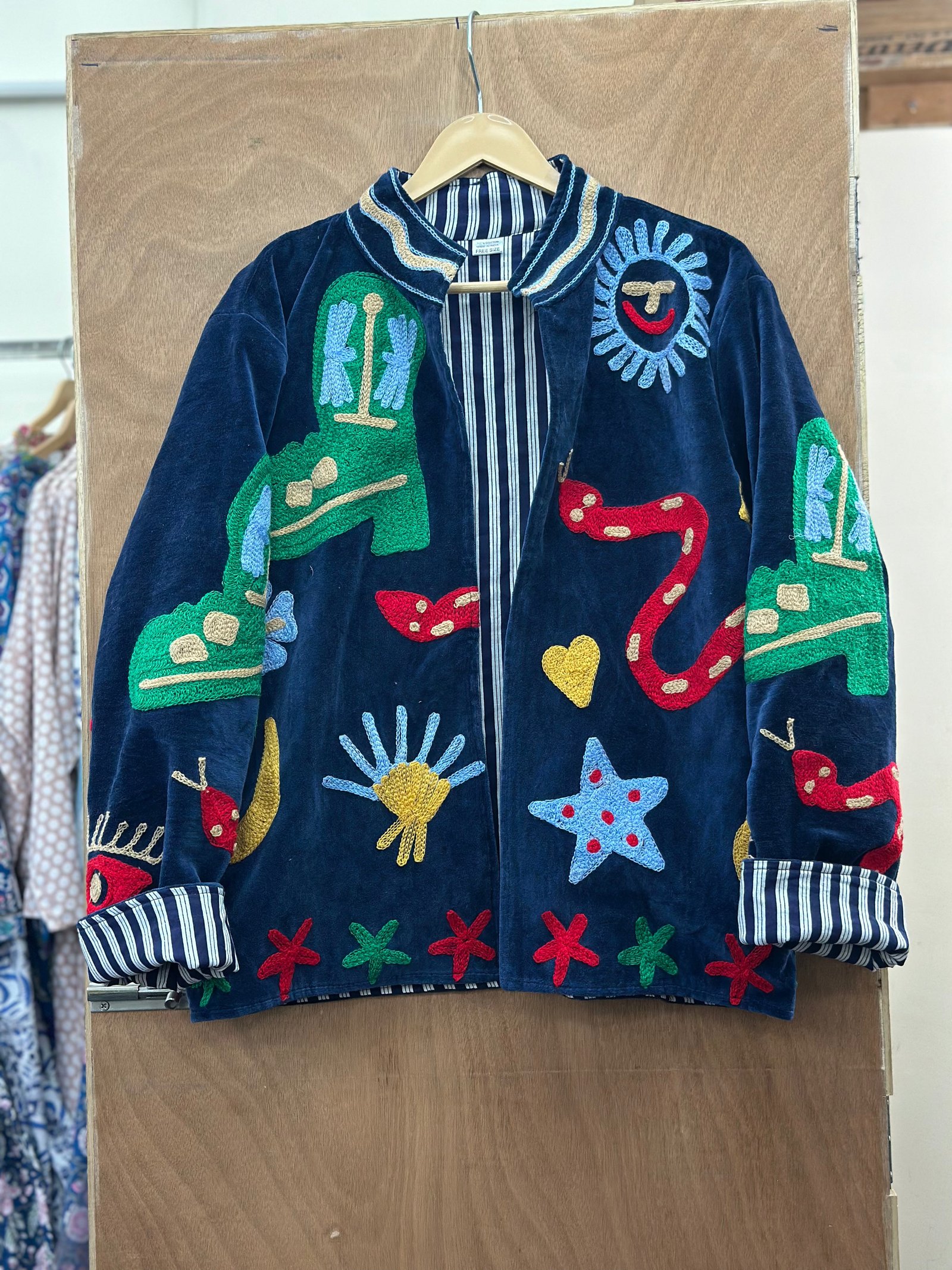 “Midnight” Blue Velvet Embroidered Statement Jacket