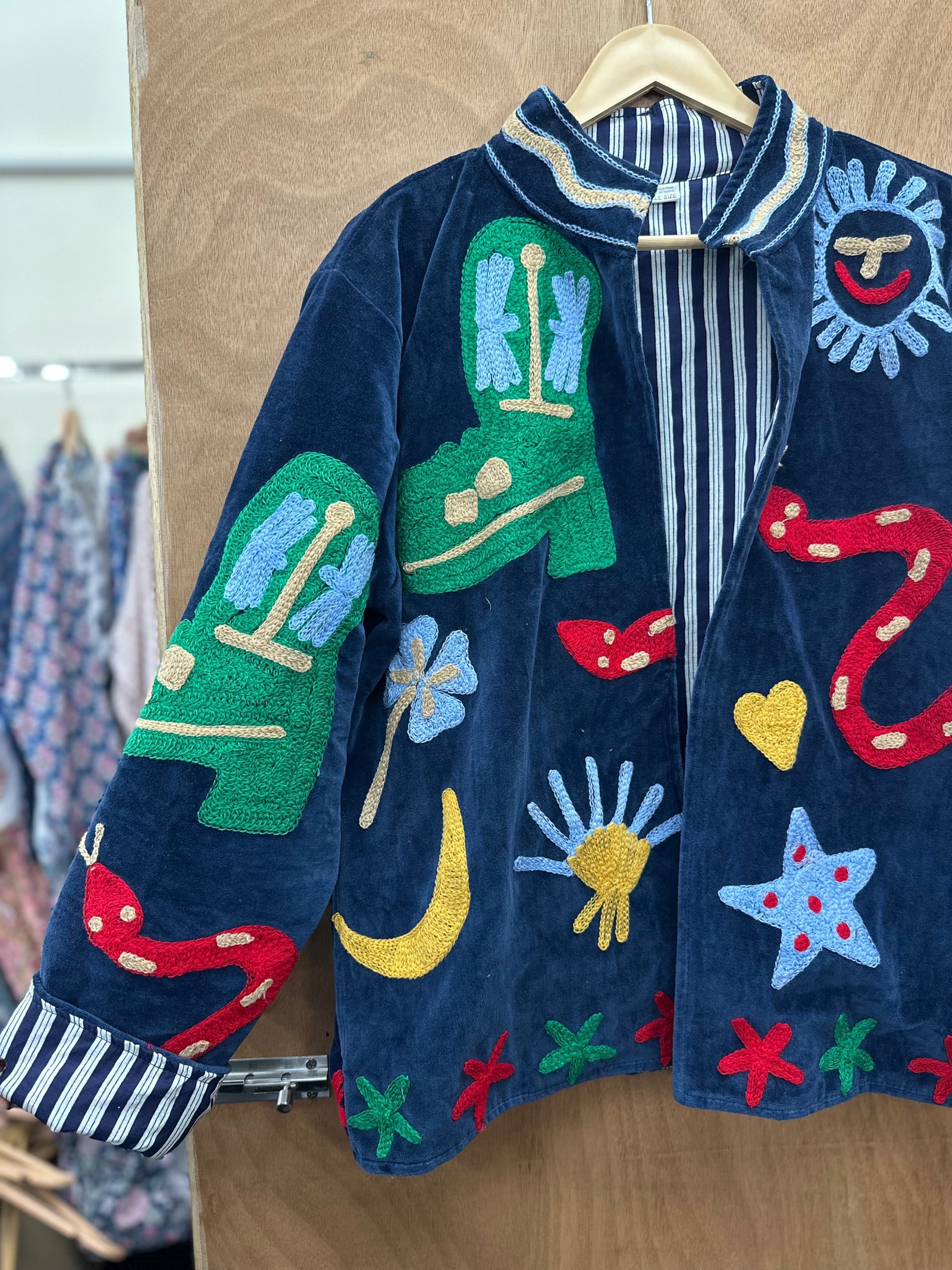 “Midnight” Blue Velvet Embroidered Statement Jacket