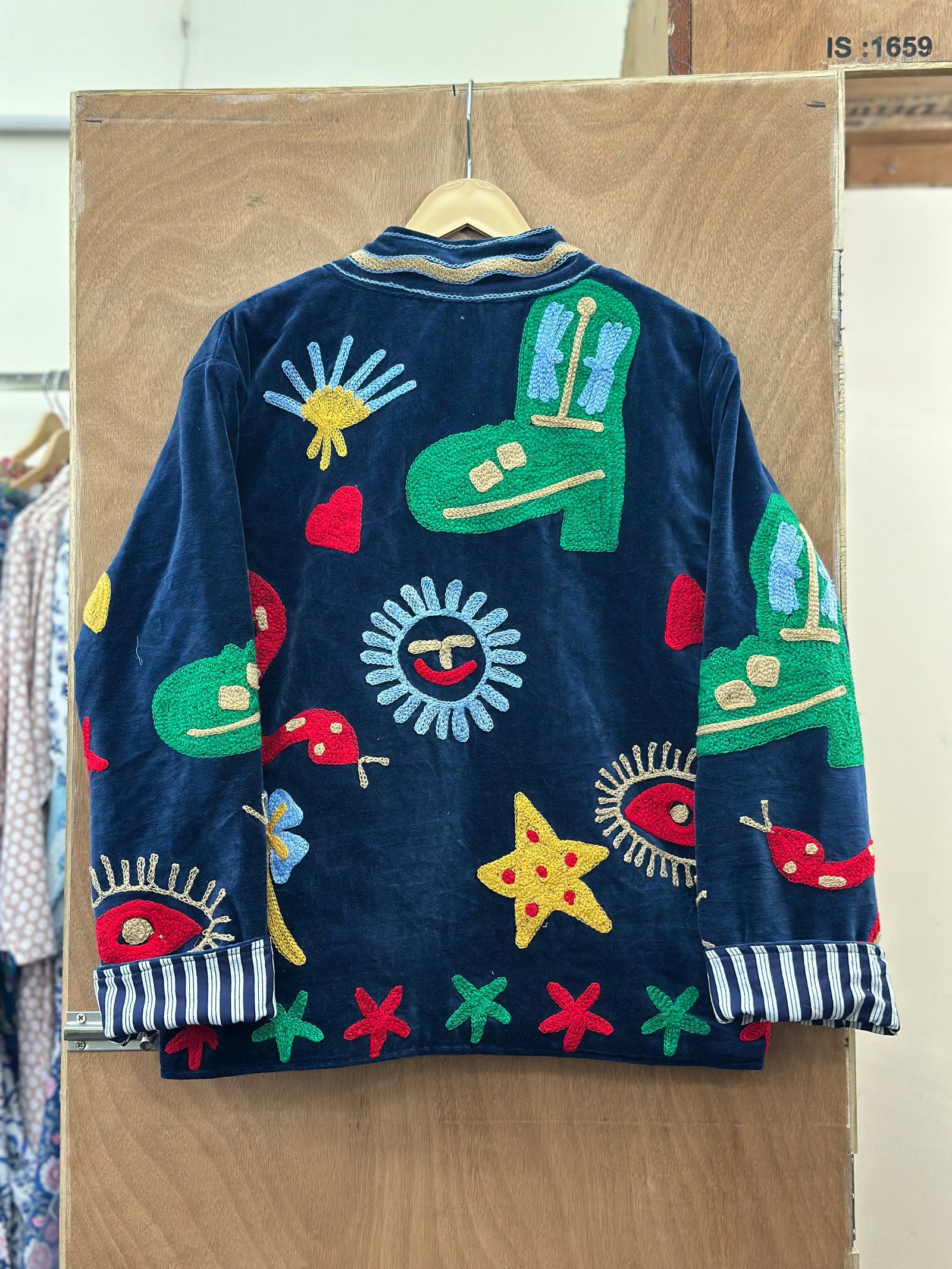 “Midnight” Blue Velvet Embroidered Statement Jacket